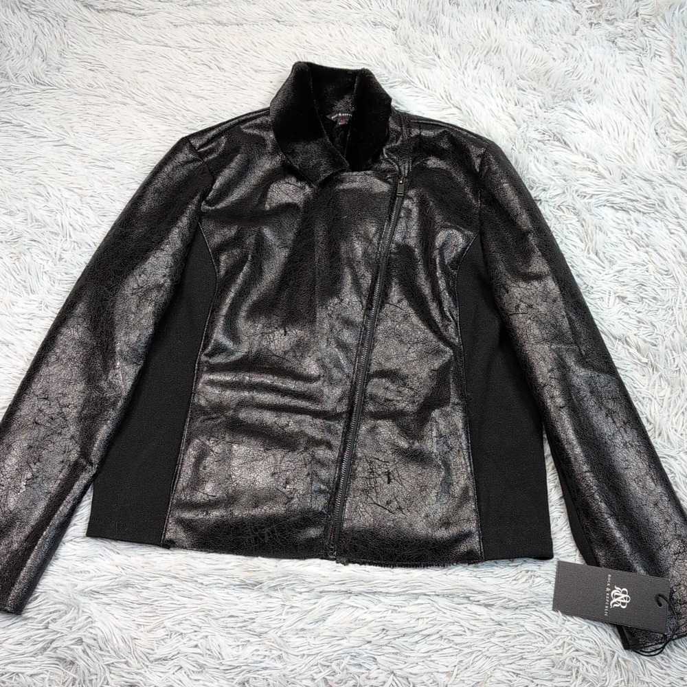 Rock & Republic Jacket Womens XL Black Asymmetrical Zipโ Up Preppy Pockets New